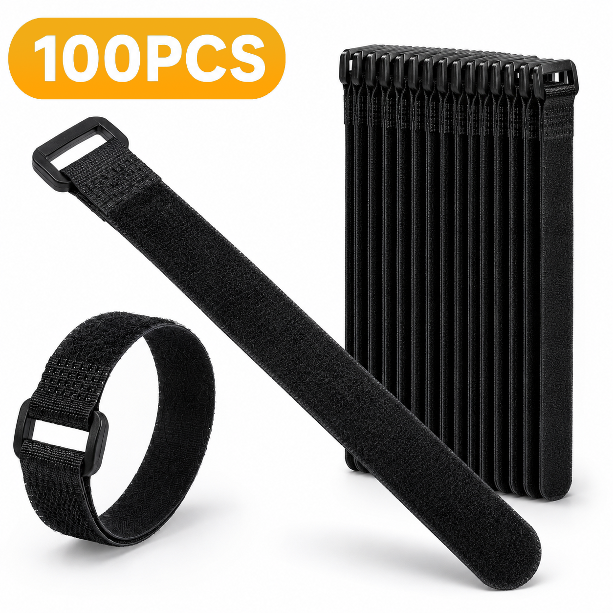 Tech Table Accessories - Velcros Straps Reusable Organizer Black Hook